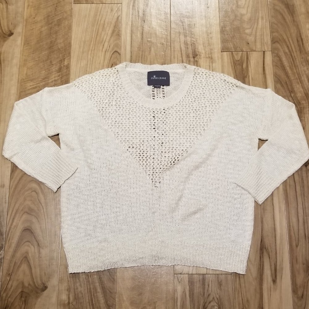 Women's Paper Crane Cream Open Knit Sweater Romantic Texture Pullover Size Small
